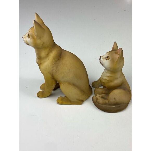 Vintage Fine Grain Porcelain Feline Cat Figurine Tan Set of 2 By Aldon Japan DF1 - Picture 3 of 11